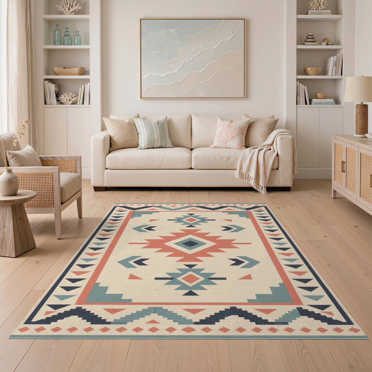 Southwestern Geometric Teal Area Rug