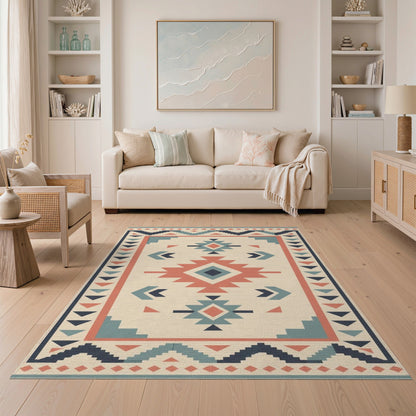 Southwestern Geometric Teal Area Rug