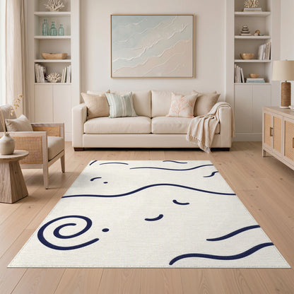 Abstract Area Blue and Teal Navy Abstract Wave Area Rug