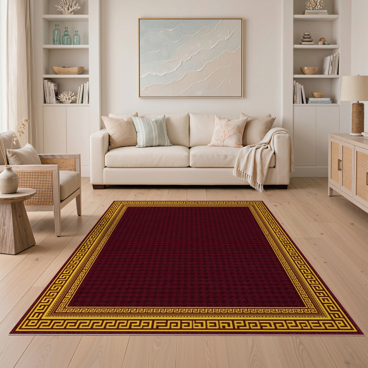 Geometric Modern Red Greek Key Geometric Area Rug