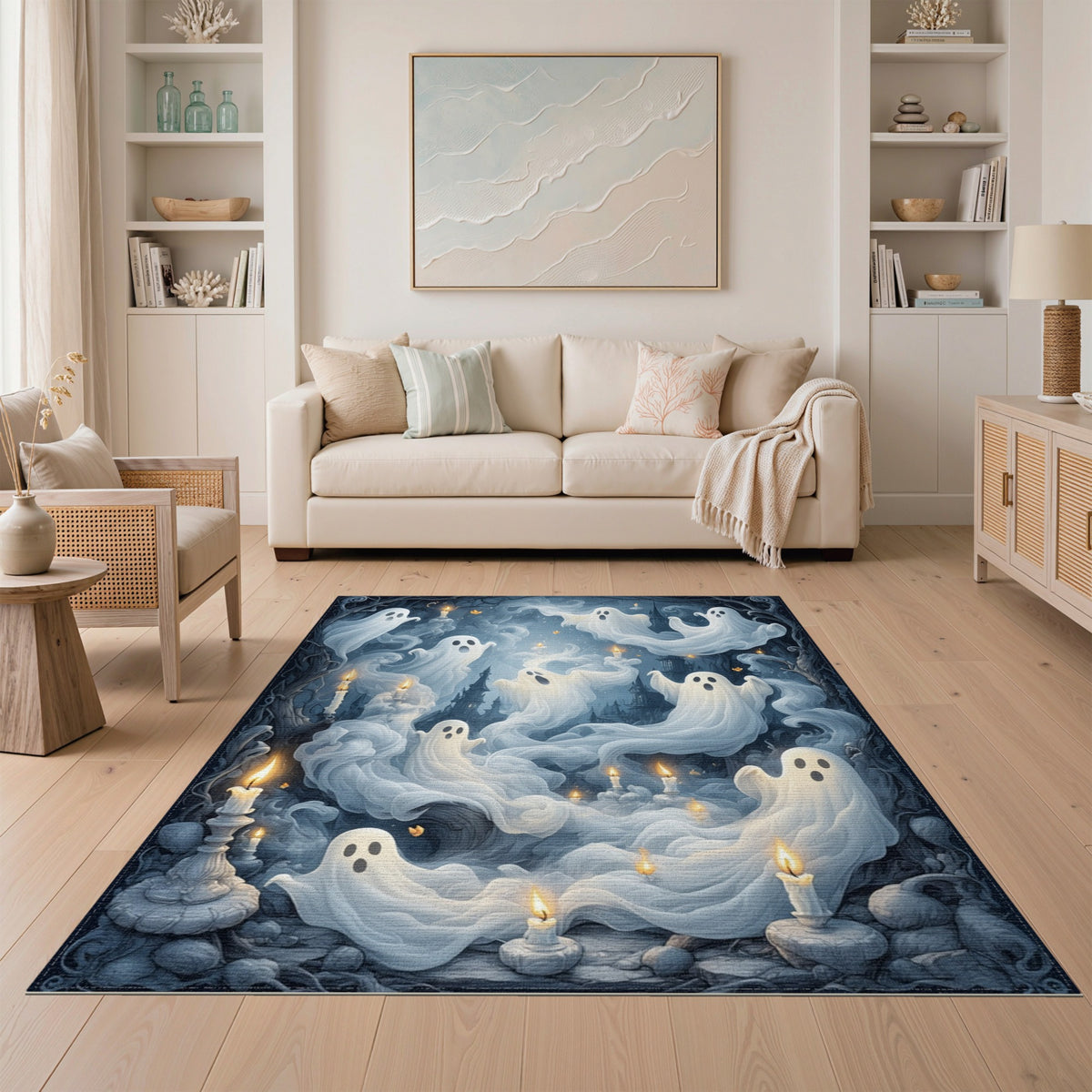 Ghostly Candlelight Spirits Washable Area Rug