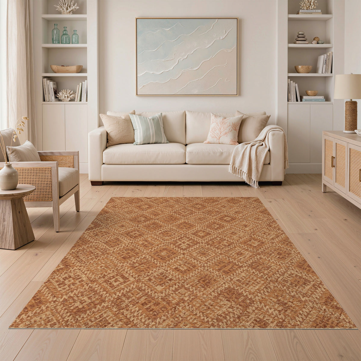 Brown and Tan Brown Southwestern Geometric Area Rug