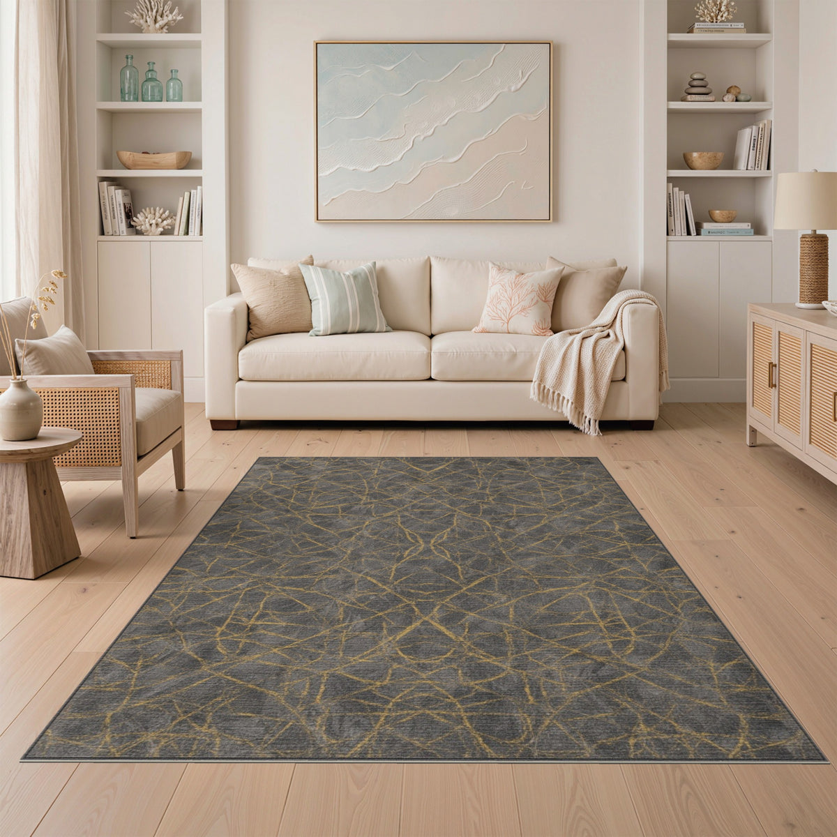 Grey Gold Abstract Area Rug