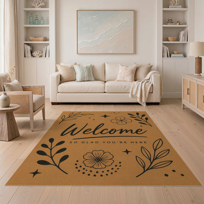 Welcome Brown Boho Floral Rug