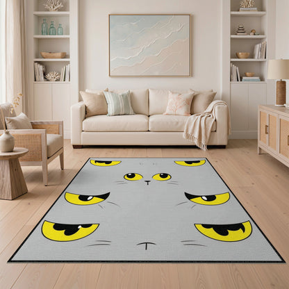 Grey Cat Eyes Kids Cartoon Area Rug