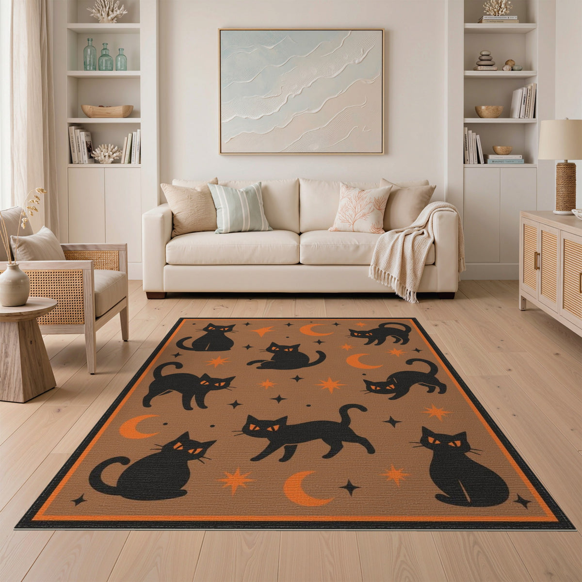 Black Cats Moon Stars Area Rug