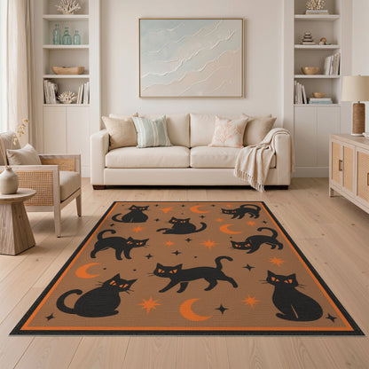 Black Cats Moon Stars Area Rug
