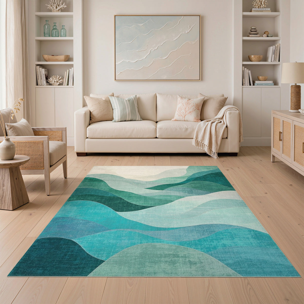 Teal Wave Abstract No. 26 Area Rug