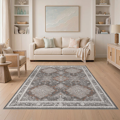 Grey Distressed Vintage Medallion Distressed Vintage Area Rug