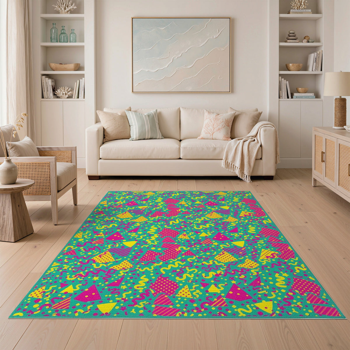 Vibrant Teal Confetti Kids Area Rug