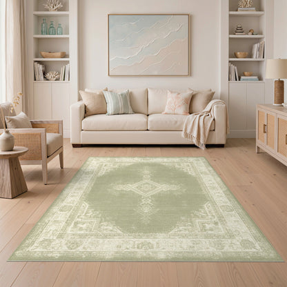 Distressed Vintage Sage Green Distressed Vintage Area Rug