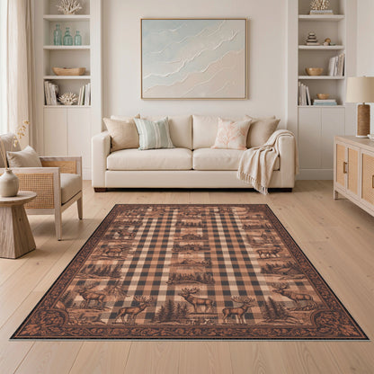 Rustic Moose Checkered Area Rug