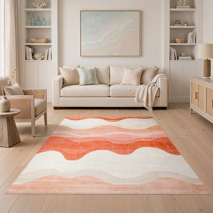 Orange Abstract Area Orange Wavy Abstract Area Rug