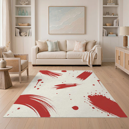 Abstract Area Red Abstract Brushstroke Area Rug