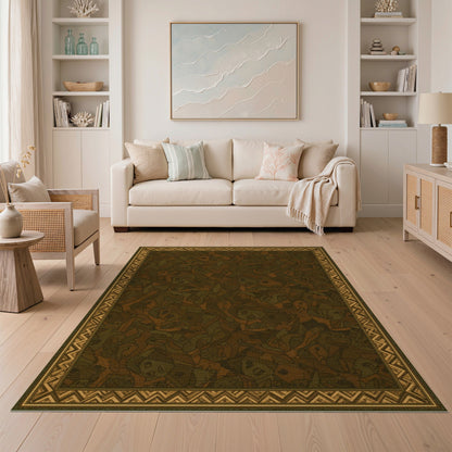 Brown Tribal Area Rug with Zigzag Border