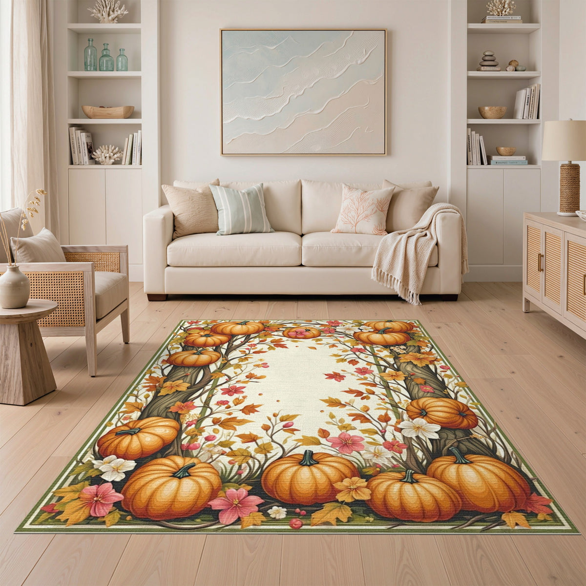 Orange Harvest Autumn Pumpkin Harvest Area Rug