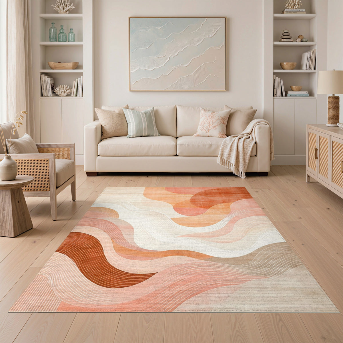 Warm Orange Wave Abstract Area Rug