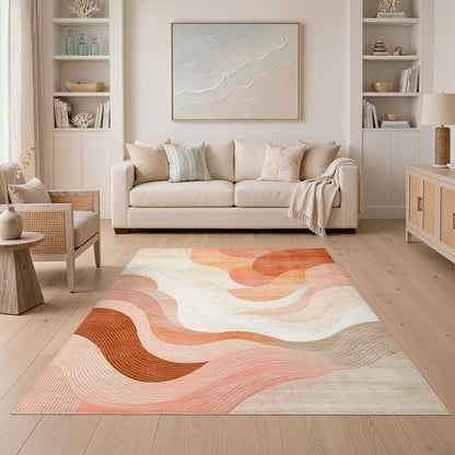 Warm Orange Wave Abstract Area Rug