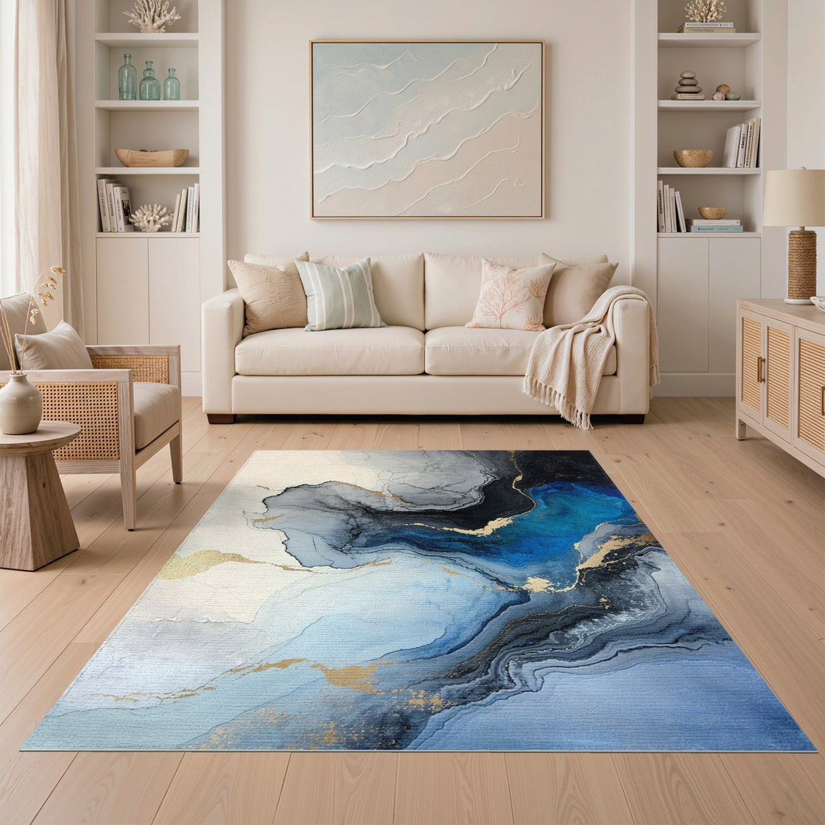 Blue and Teal Blue Teal Abstract Marble Area Rug