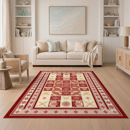 Red Snowflake Geometric Area Rug