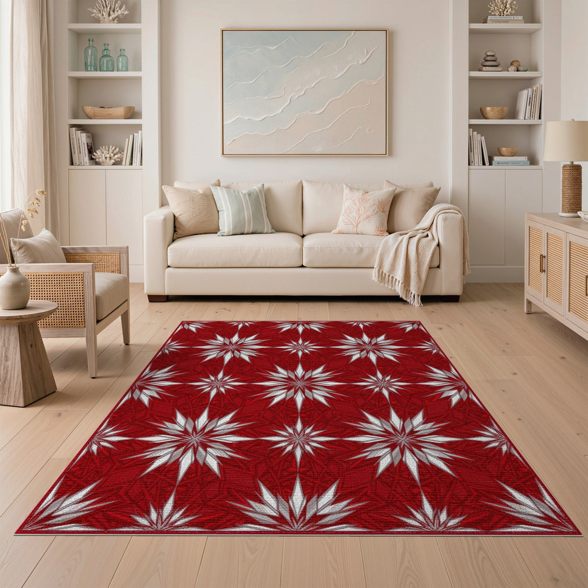 Red Starburst Geometric Red Area Rug