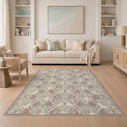 Vintage Floral Trellis Brown Area Rug
