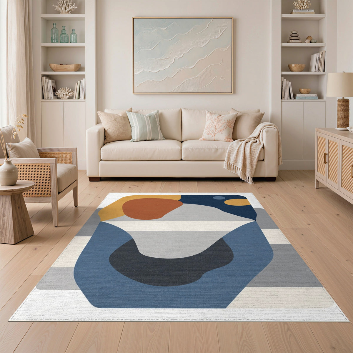 Abstract Multi-Color Blue and Brown Area Rug