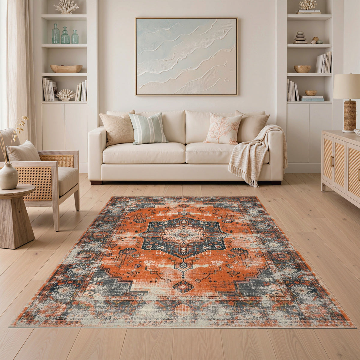 Orange Distressed Vintage Medallion Orange Area Rug