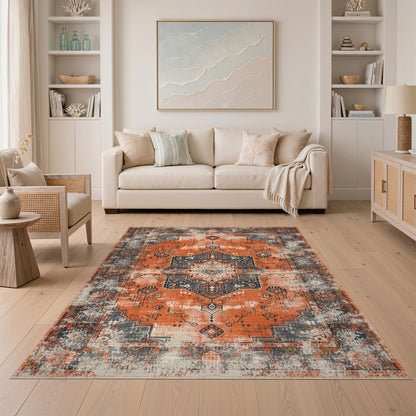 Orange Distressed Vintage Medallion Orange Area Rug
