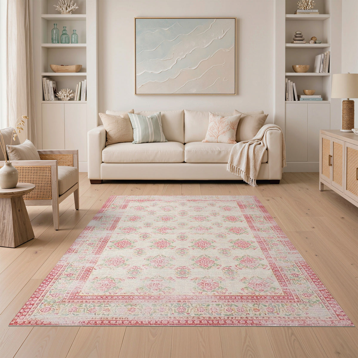 Pink Floral Vintage Area Rug