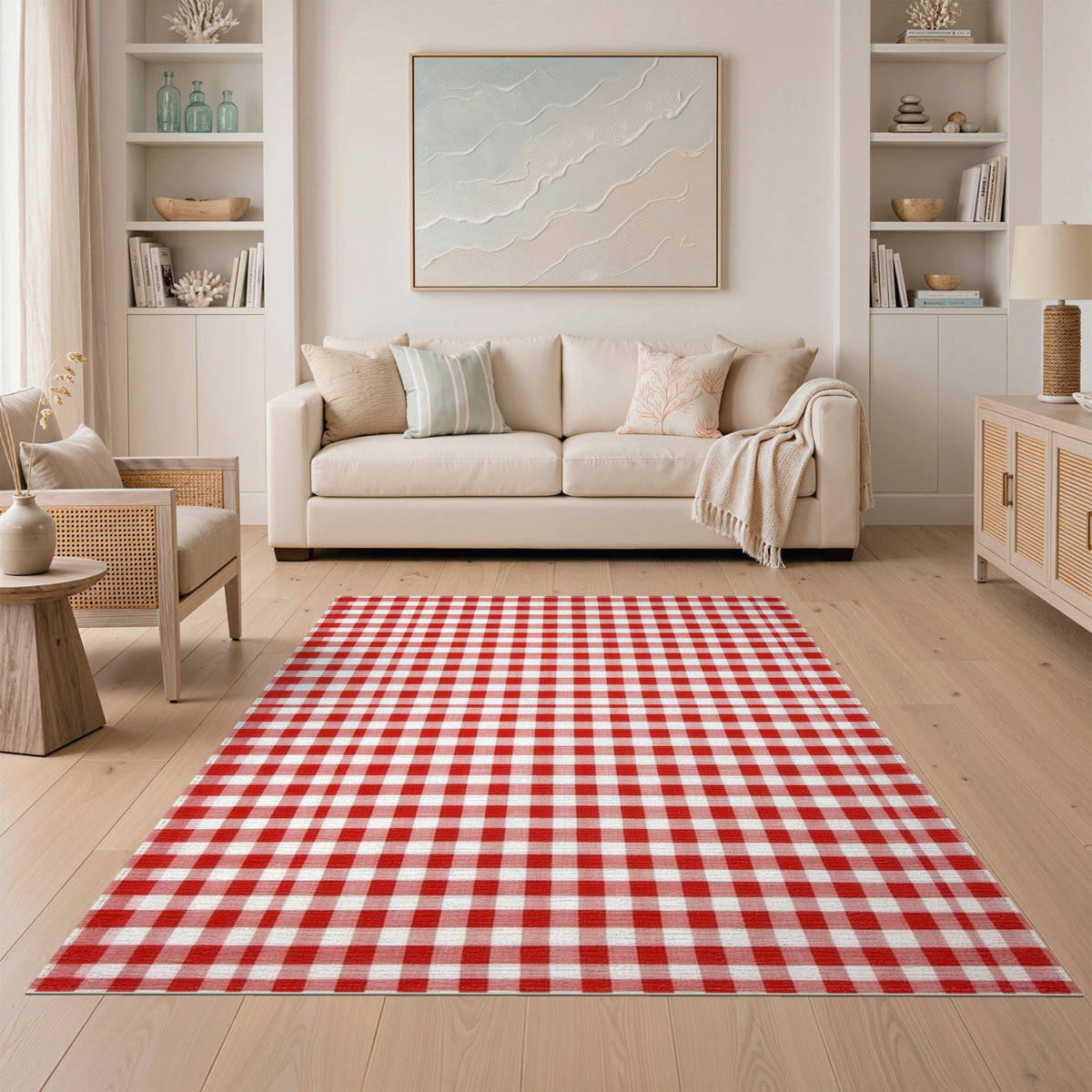 Red Gingham Checkered Red Area Rug