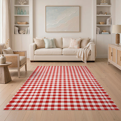Red Gingham Checkered Red Area Rug
