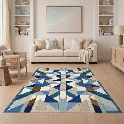 Geometric Modern Blue and Teal Blue Geometric Star Area Rug