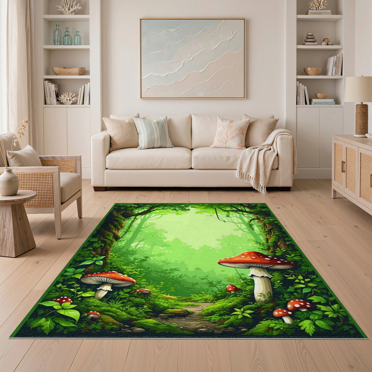 Enchanted Mushroom Forest Green Area Rug