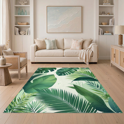 Lush Green Leaf Washable Area Rug