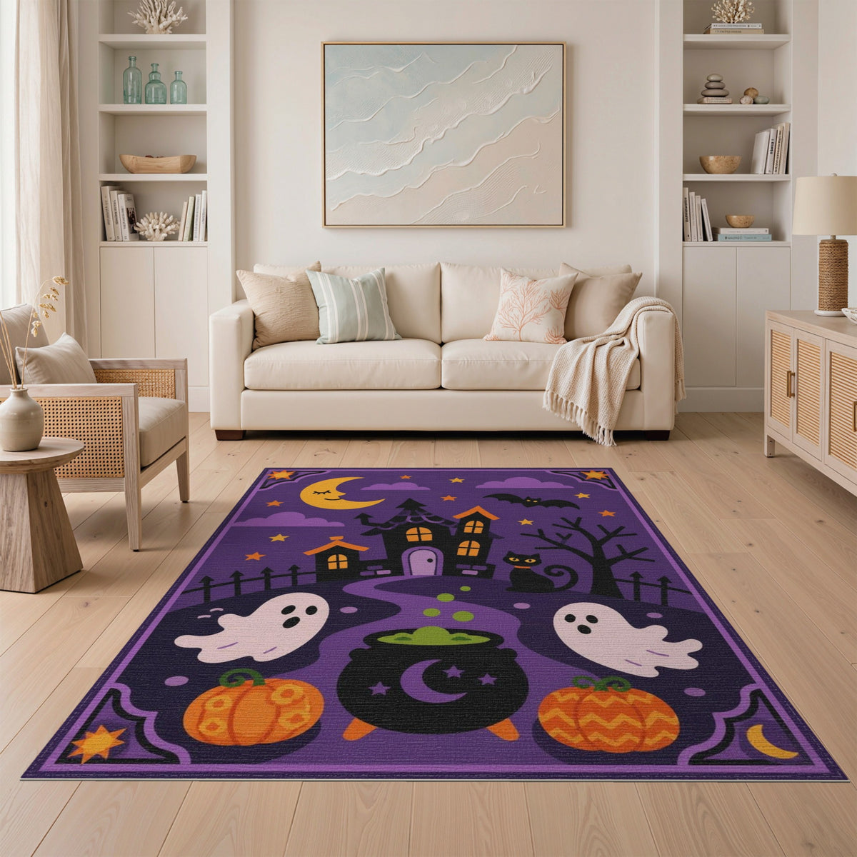 Halloween Haunted House Purple Kids Area Rug