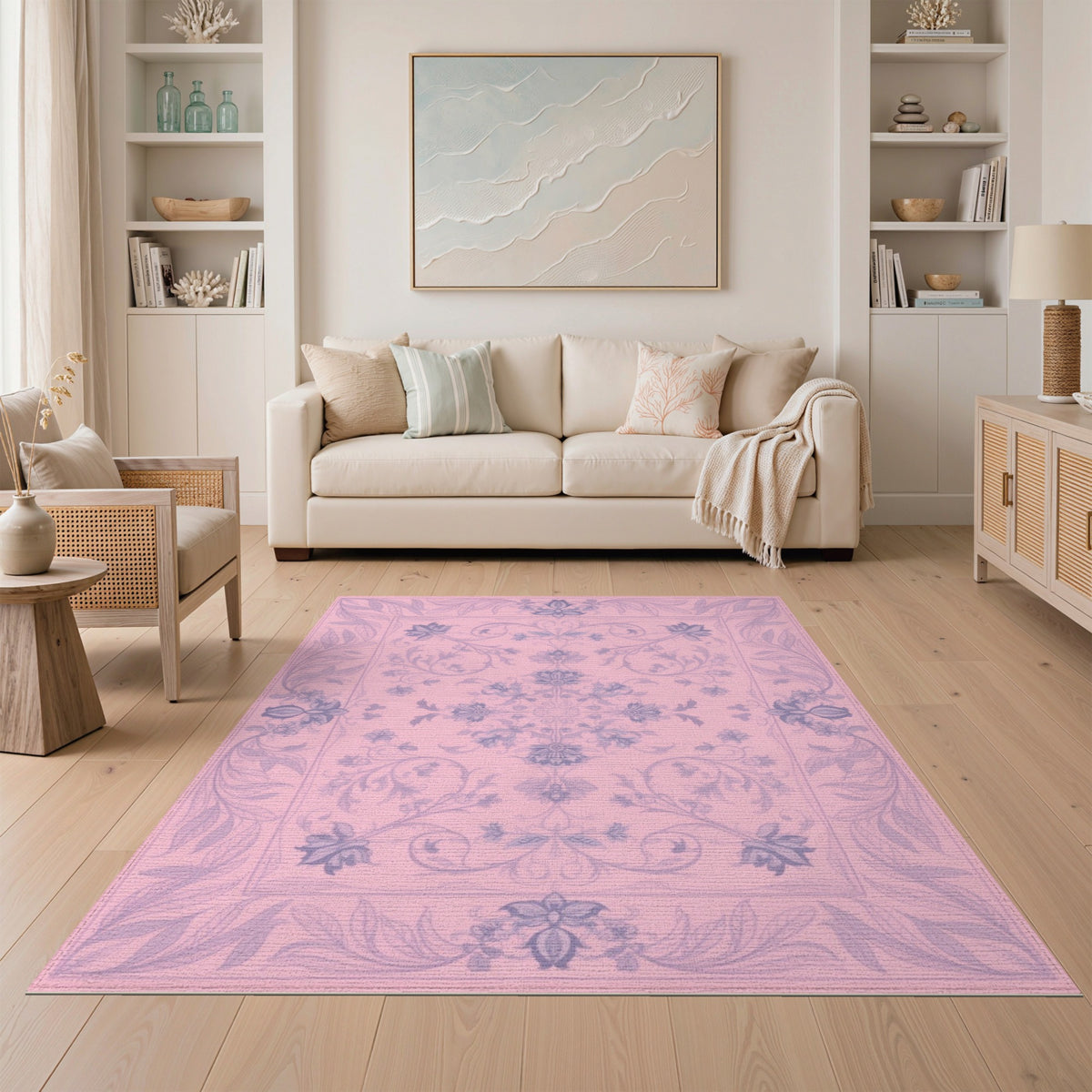 Pink Floral Vintage Washable No. 64 Area Rug