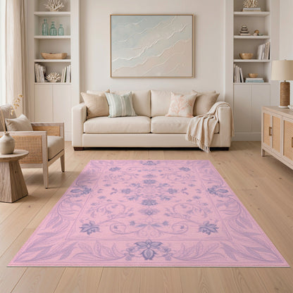 Pink Floral Vintage Washable No. 64 Area Rug