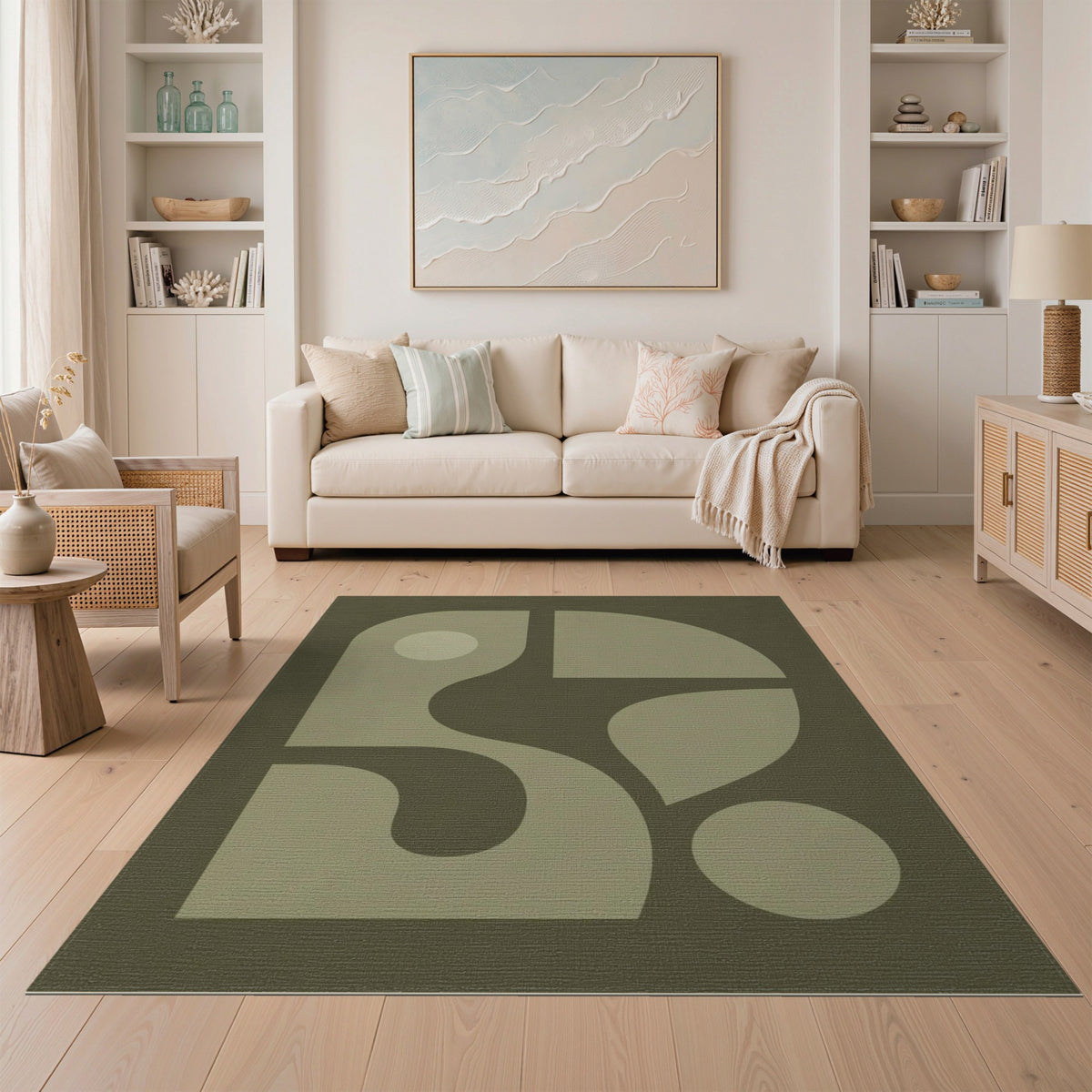 Olive Green Abstract Area Rug