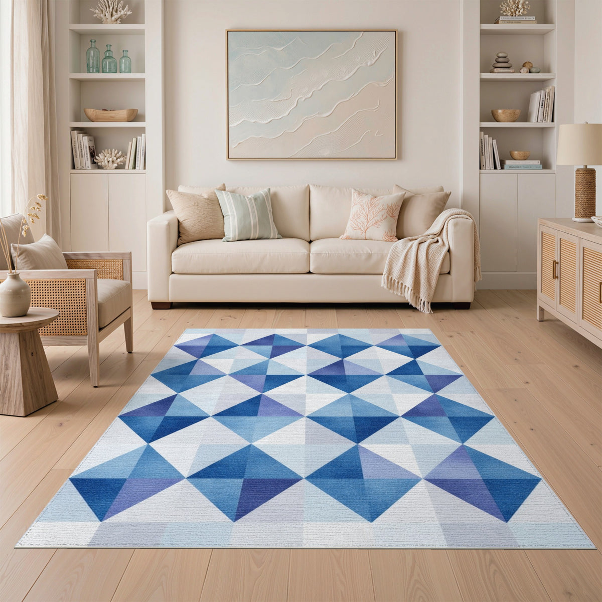 Blue Geometric Diamond Area Rug
