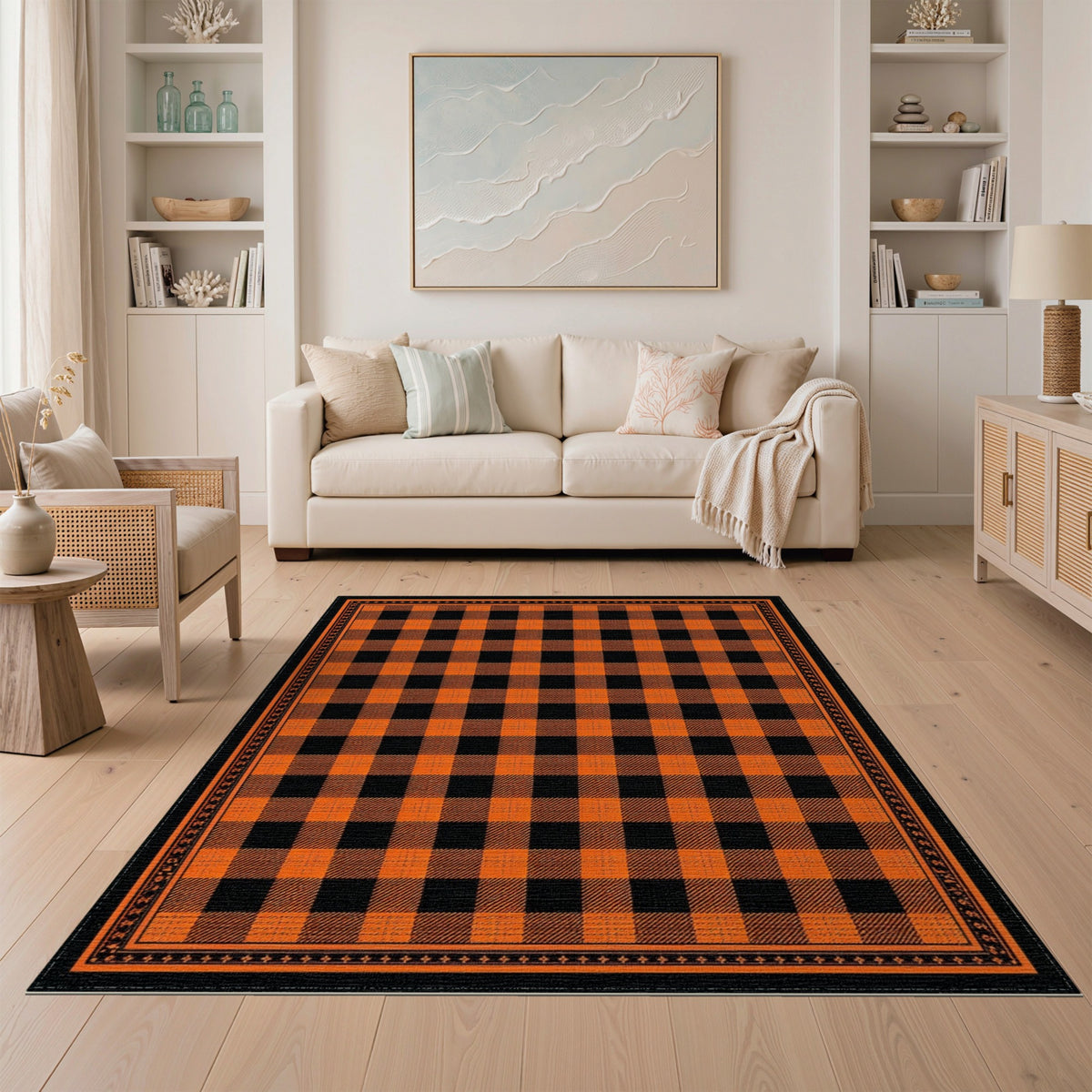 Bold Orange Buffalo Check Area Rug