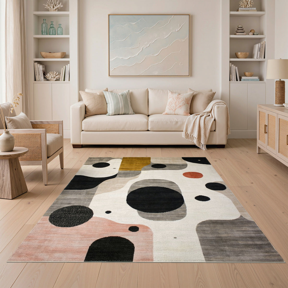 Abstract Geometric Area Rug in Neutral Tones