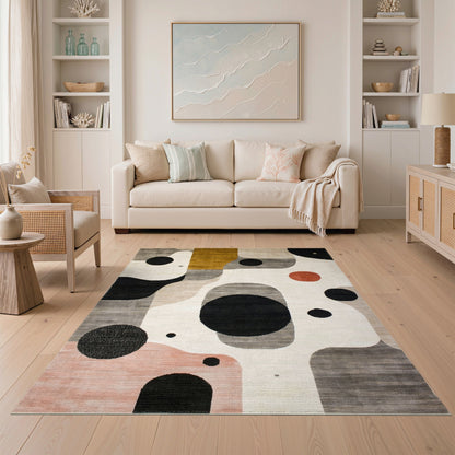 Abstract Geometric Area Rug in Neutral Tones