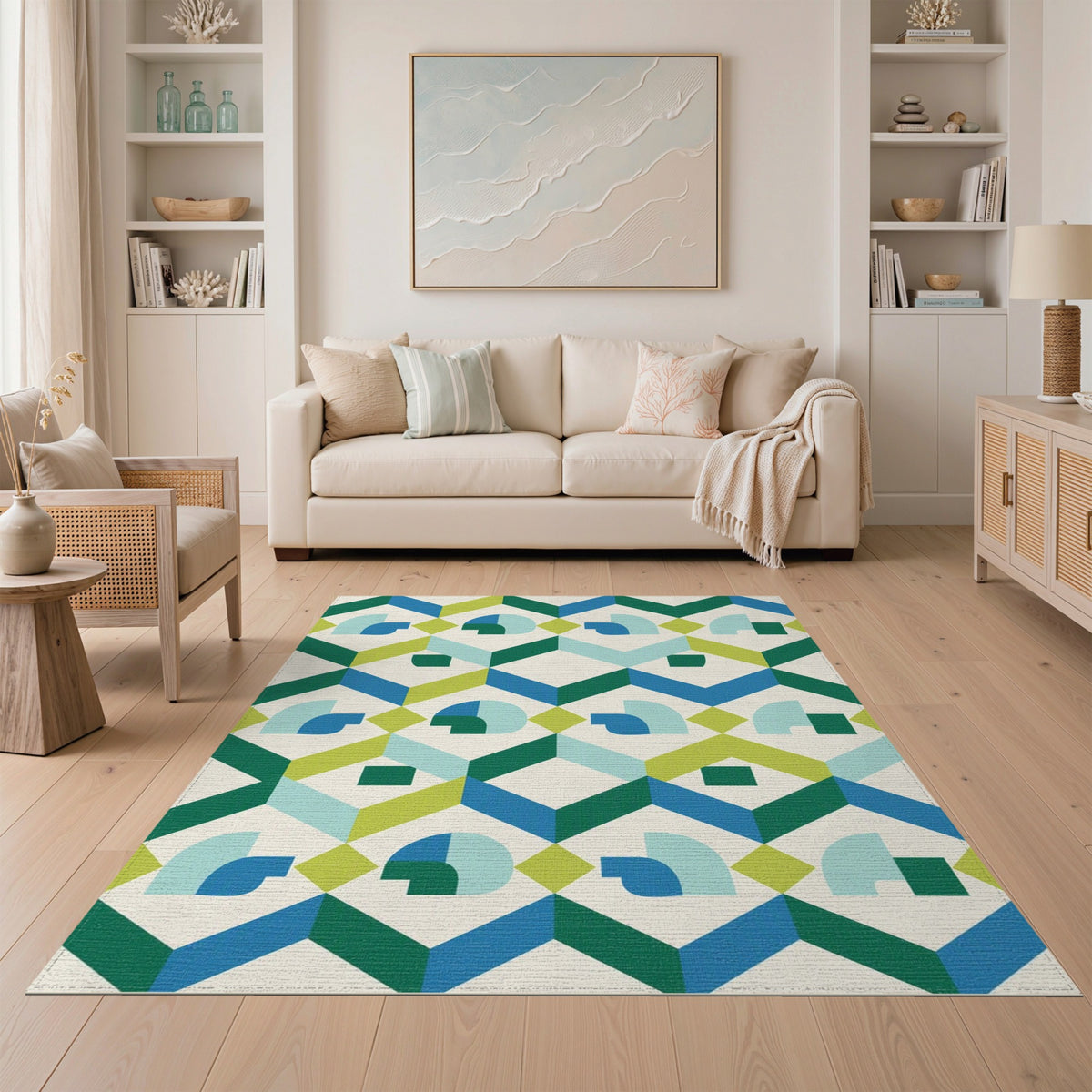 Blue Teal Geometric Modern No. 8 Area Rug