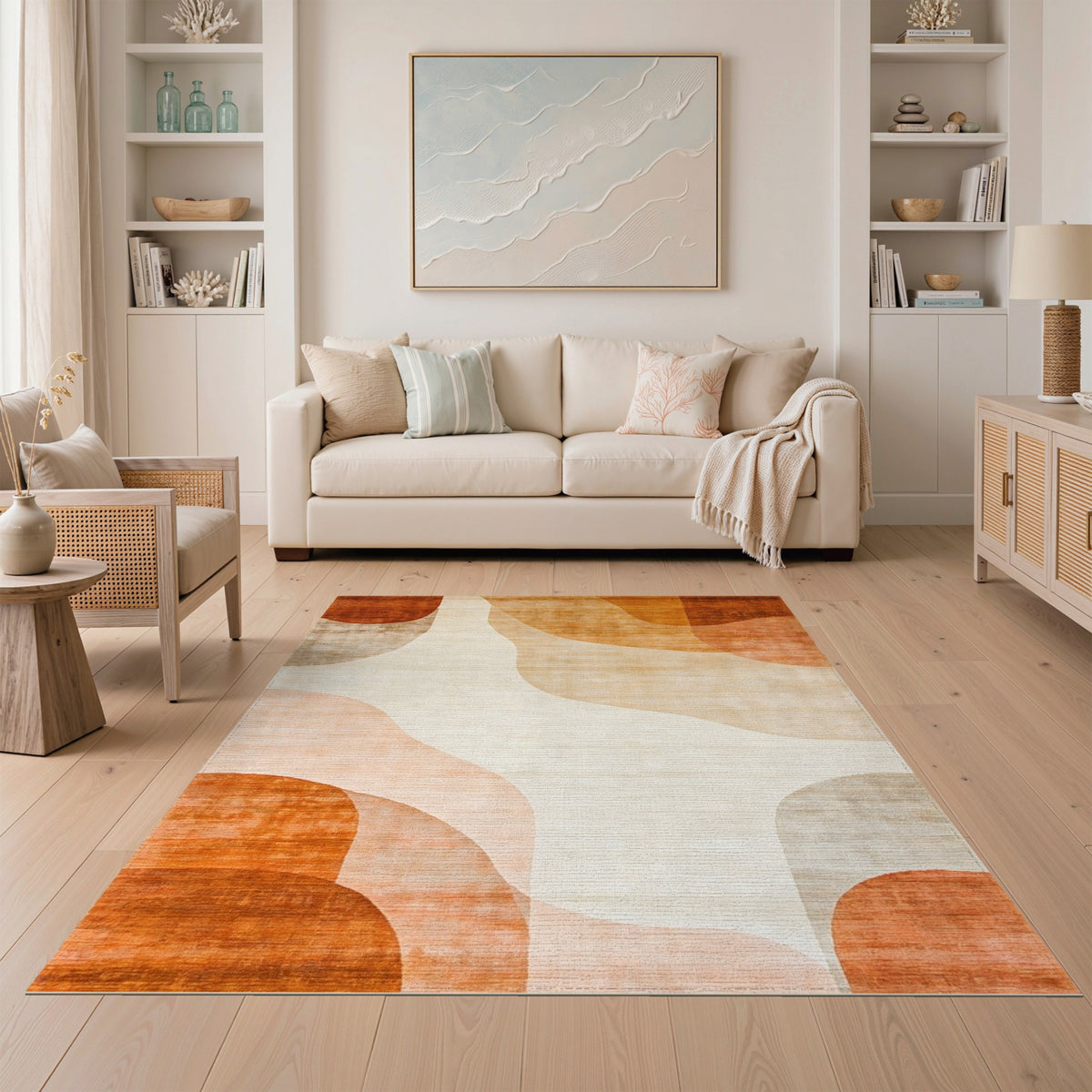Warm Orange Abstract Wave Area Rug