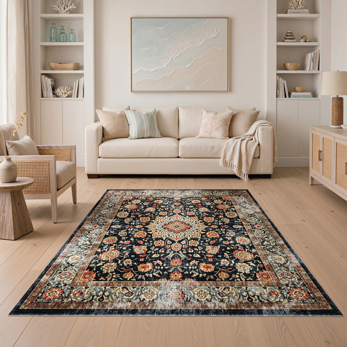Multi-color and Patterns Black Persian Floral Area Rug