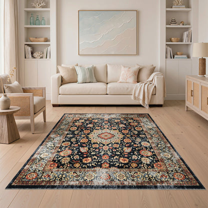 Multi-color and Patterns Black Persian Floral Area Rug