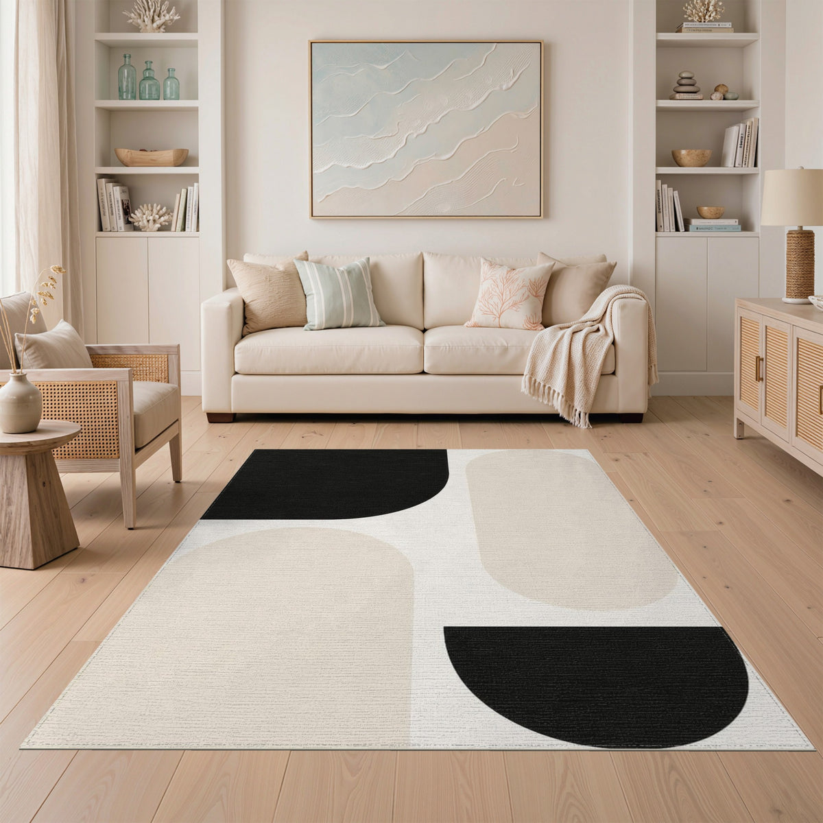 Black White Geometric Abstract Area Rug