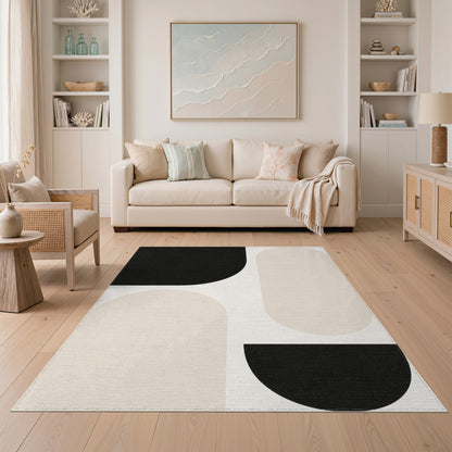 Black White Geometric Abstract Area Rug