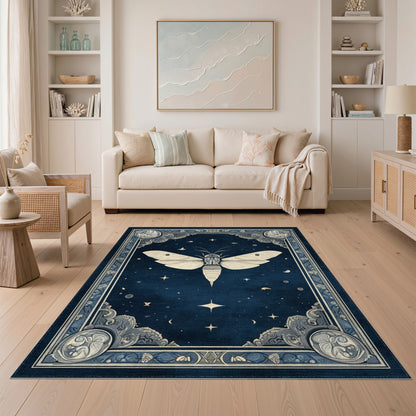 Celestial Moth Blue Area Rug